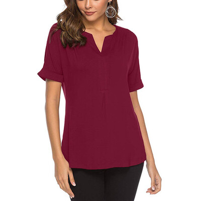 

Nomeni Womens Summer Short Sleeve Solid V Neck Tops Tee Shirt Top Blouse