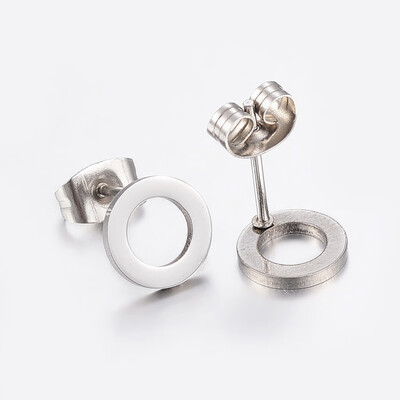 

304 Stainless Steel Ear Studs Flat Round Stainless Steel Color 8x1mm Pin 08mm