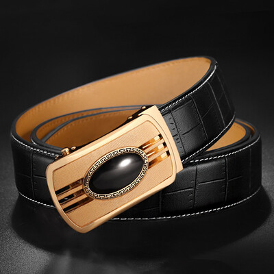 

Spot belt mens leather automatic buckle high-grade crocodile pattern business mens leather belt gift list custom