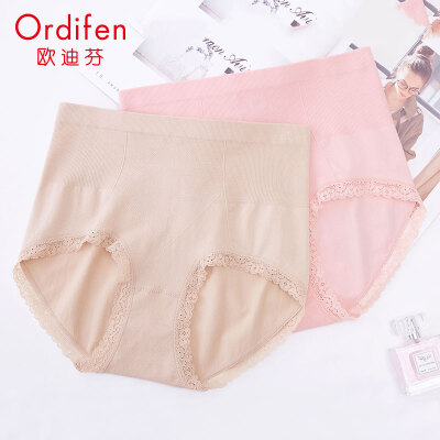 

Ou Difen womens underwear 2019 new products no trace high waist hip pants women skin comfort cotton jacket 2 loaded combination underwear XK9A06 black pink