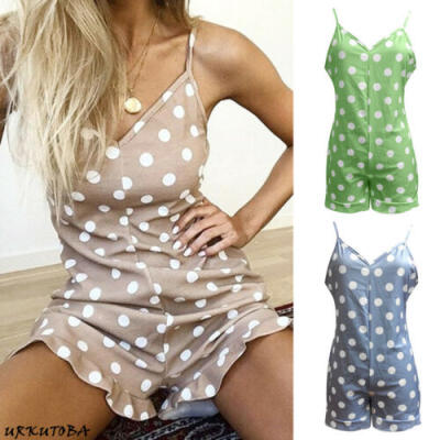 

Women Sleeveless Polka Dot Playsuit Ladies Summer Romper Short Jumpsuit Trousers