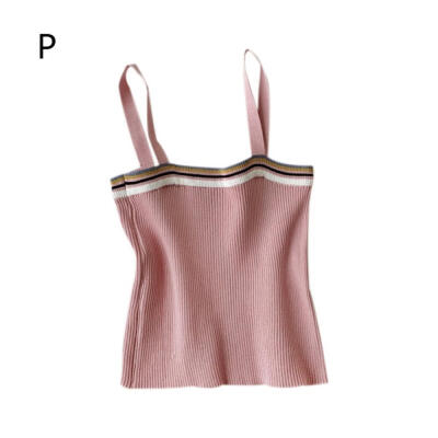 

Korean Style Novel Fashion Fresh Trends Solid Color Knitted Striped Slim Camisole