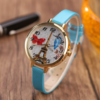 

Silver powder Paris Tower ladies fine watch with personality quartz