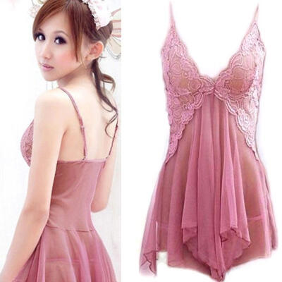 

Sexy Womens Babydoll Sleepwear Lace Lingerie Dress Underwear G-string Set Pink