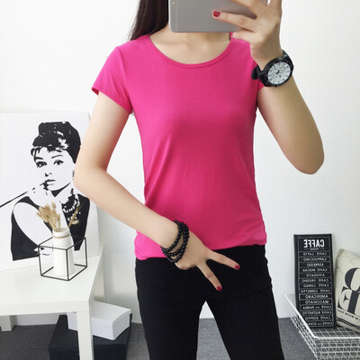 

Solid Color Short-sleeved Womens T-shirt Summer Ladies Slim O-neck Short-sleeved T-shirt