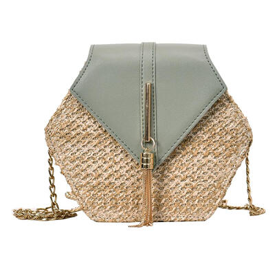 

Hex-shape StrawPU Shoulder Handbags Women Top-handle Summer Beach Boho Bag
