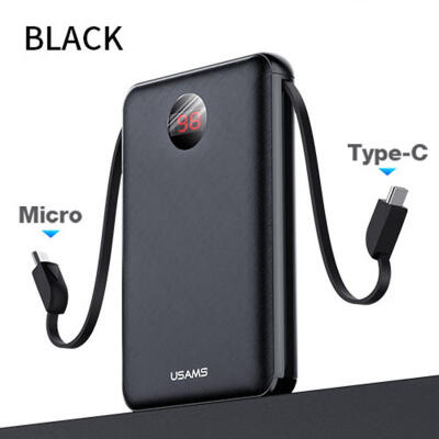 

USAMS Power Bank Portable Charger Built In USB Type-C & Micro USB Cable Support IPhone Charging - 10000 MAh