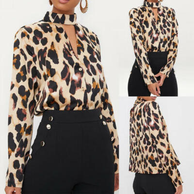 

Summer Women Loose Long Sleeve Blouse Casual High Collar Hollow Shirt Tops