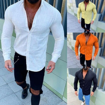 

Hot Fashion Men&39s Linen Long Sleeve Shirt Summer Cool Loose Casual V-Neck Shirts Tops -3XL