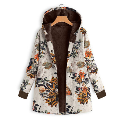 

Fall Hot Women Hooded Long Sleeve Vintage Ladies Fleece Thicken Button Long Coat