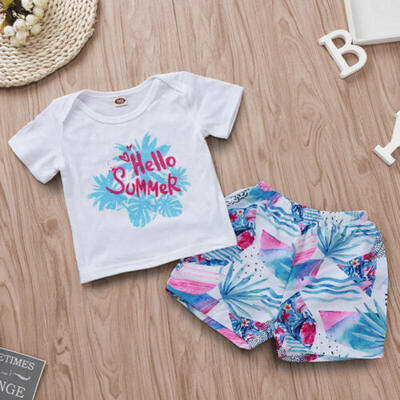 

Hello Summer Baby Boy Girl Holilday Beach Clothes Hawaiian Style Outfit 2PCS Set