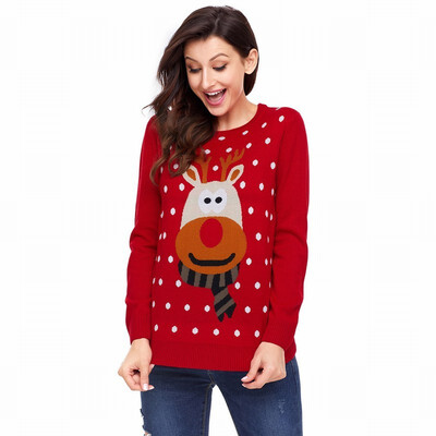 

Round neck long sleeve dot pattern pullover shirt casual straight sweater