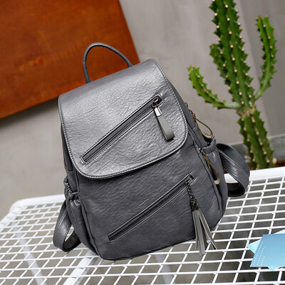 

Tailored Fashion Ladies Solid Color Zipper Wild Large Capacity Backpack Student Bag