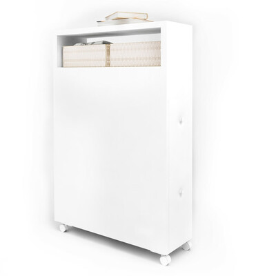

White Wooden Storage Cabinet Organizer with 4 Casters