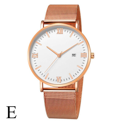 

Gobestart Luxury Fashion Stainless Steel Mesh Belt Watch Mens Quartz Calendar Watches