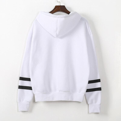 

Autumn Winter Women Hooded Sweater Long Sleeves Contrast Stripes Casual Loose Hoodies Top Pullover