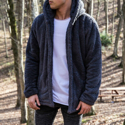 

Men Casual Winter Warm Teddy Bear Jacke Fleece Topst Hoodie Hooded Outwear Coats