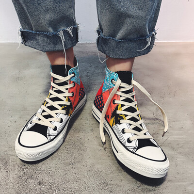 

Summer canvas high Joker tide shoes Korean students hand-painted graffiti autumn mens shoes