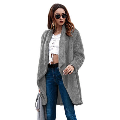 

Fleece Cardigan Coat Casual Women Winter Outwear Long Sleeve Solid Overcoat