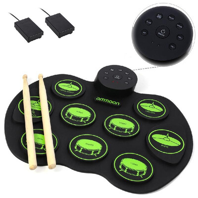 

Portable Electronic Drum Set - ammoon Digital Roll-Up Touch Sensitive Practice Drum Kit 9 Drum Pads 2 Foot Pedals for Kids Childre