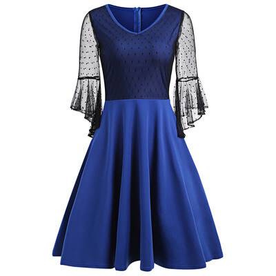 

Bell Sleeve Mesh Insert Skater Dress