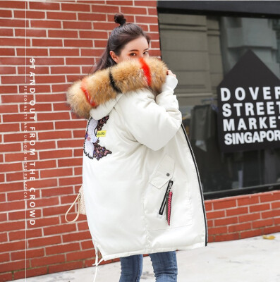 

Winter 2018 new down cotton-padded jacket for womens Korean version of long size students embroidery cotton-padded jacket