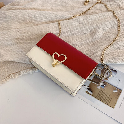 

2019 new contrast color heart-shaped lock buckle Messenger bag female chic wild chain shoulder bag fashion sequin small square bag