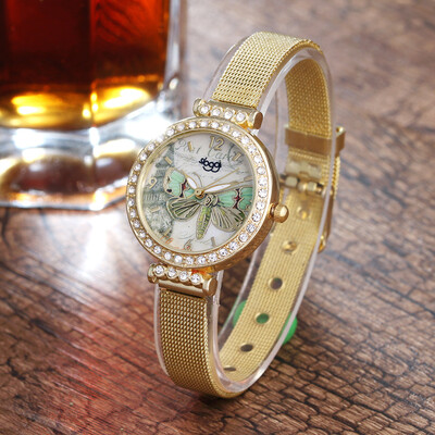 

Womens casual alloy alloy mesh belt watch flower butterfly
