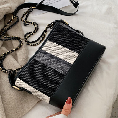 

Women 2019 new wave Korean color bucket bag fashion Joker stripes shoulder slung bag