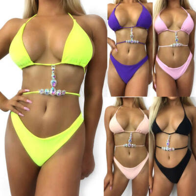 

2PCS Womens Sequin Bling Crystal Diamond Push-up Bikini Set Swimsuit Swimwear