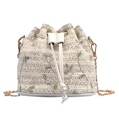 

Lace Shoulder Messenger Handbags Women Straw Chain Crossbody Bucket Bags