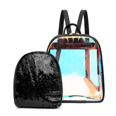 

2pcsset PVC Transparent Clear Sequins Women Backpacks Shoulder Bags