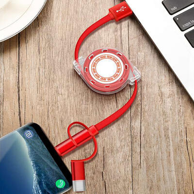 

Multi Telescopic Charger Data Cable Line Retractable MicroUSB Type-C Lightning Fast Charging Cord-1m