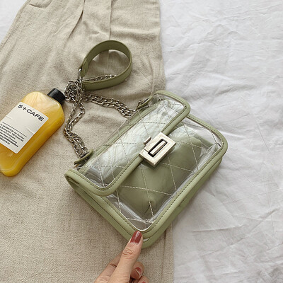 

Summer rhombic transparent bag female 2019 new wave fashion jelly bag wild chain shoulder slung small square bag