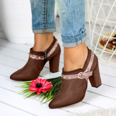 

Rose Fashion Women Party Wedding Sexy Rivet Buckle Heel Autumn Shoes Boots Ankle Boot