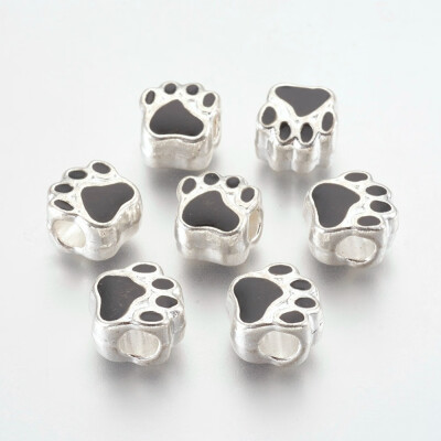 

Alloy Enamel European Beads Large Hole Beads Dog Paw Print Silver Black 11x10x7mm Hole 45mm