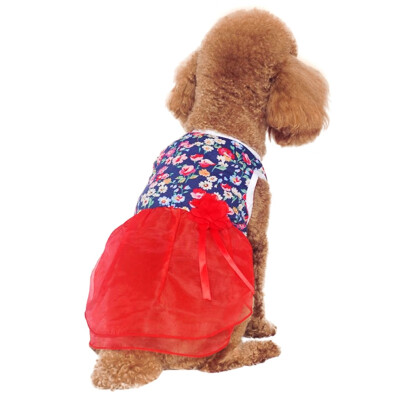 

Pet Dog Summer Thin Floral Silk Knot Bow Tutu Dress Pet Clothes Princess Dress Clothing Accessories for Puppy Decoration