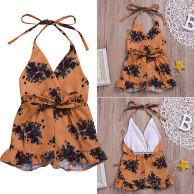 

Newborn Kids Toddler Girl Clothes Flower Strap Romper Jumpsuit Bodysuit Playsuit