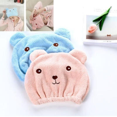 

2019 Cute Cartoon Bear Women Hair Dry Cap Towels Quick-drying Shower Hat Velvet Soft