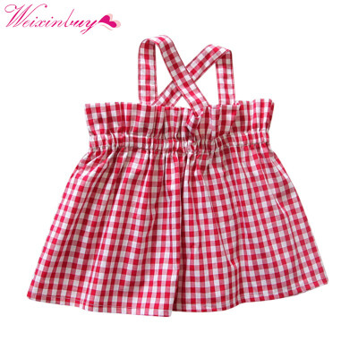 

Dress For Girl Baby Girl Clothes Summer Red Plaid Elastic Back Cross Strap Baby Girl Dress Baby Clothes Fashion