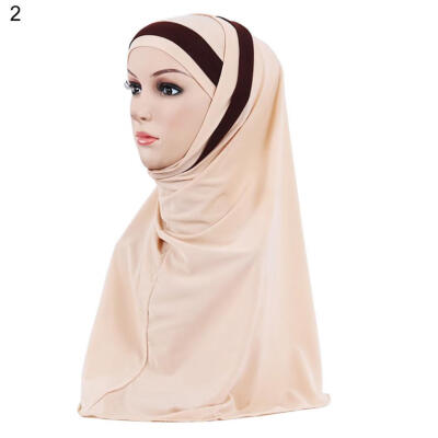 

Fashion Double Color Splicing Women Scarf Muslim Hijab Head Wrap Headscarf