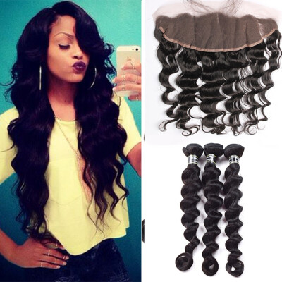 

Amazing Star Brazilian Virgin Hair Loose Wave with Frontal Closure 3 Bundles with Lace Frontal Loose Wave Hair Nice Hair Thick