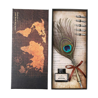 

Retro Peafowl Feather Dip Pen Writing Ink Set Fountain Pens Stationery Gift