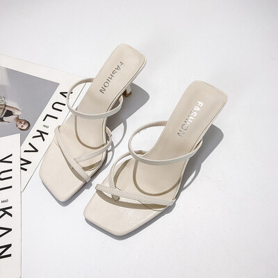 

Korean-style beach resort fine belt high-heels high-heels high-heels&cool slippers women in summer through 2019 new styl