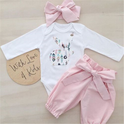 

Newborn Kid Baby Girl Infant Bunny 3pcs Clothes Romper Tops Pants Outfits Set