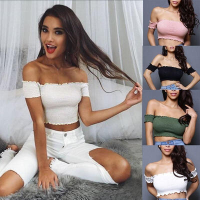 

Summer Women Casual Off Shoulder Tank Top Vest Blouse Sleeveless Crop Tops Shirt