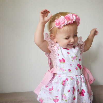 

Infant Kids Baby Polka Dot Strawbarry Printed Floral Romper Bodysuit Clothes
