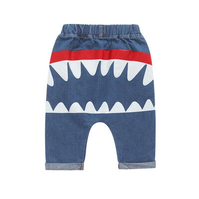 

Boys Harem Pants Shark Teeth Print Cropped Trousers Children Loose Jeans