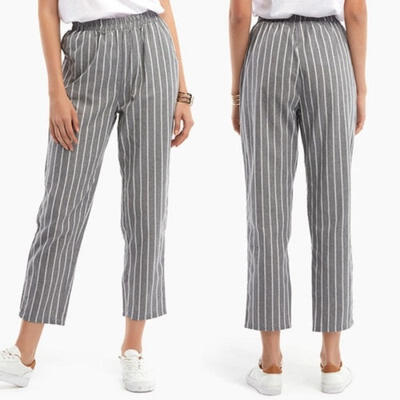 

Women High Waisted Harem Stripe Pants Elastic Waist Solid Casual Loose Trousers