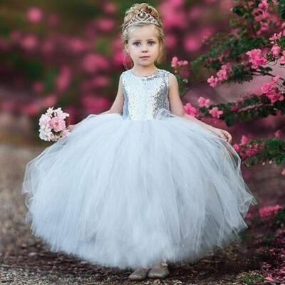 

Girl Sequins Backless Dresses Princess Party Bridesmaid